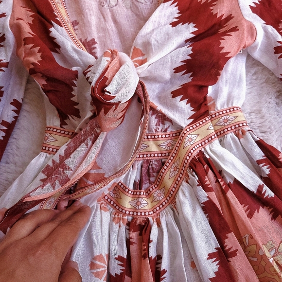 Redpolaris Revolve Floral print Cut Out Linen Puff Sleeve Mini Dress - Picture 5 of 10